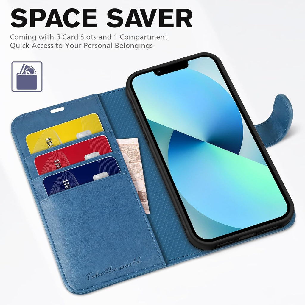 Wallet Case for Iphone 13 5G, RFID Blocking Card Slot Holder [TPU Interior Protective Case], Magnetic Folio PU Leather Stand Flip Cover Compatible with Iphone 13 6.1" 2021, Lake Blue
