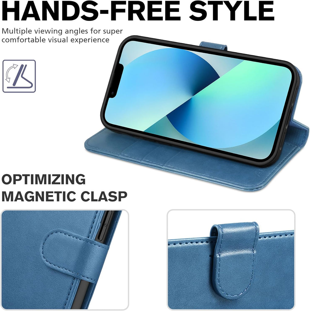 Wallet Case for Iphone 13 5G, RFID Blocking Card Slot Holder [TPU Interior Protective Case], Magnetic Folio PU Leather Stand Flip Cover Compatible with Iphone 13 6.1" 2021, Lake Blue