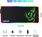 Large RGB Mouse Pad Anime Dragon Mouse Mat LED with 15 Lighting Modes for Gaming 31.5 X 12 Inch (Green)
