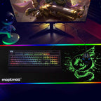 Large RGB Mouse Pad Anime Dragon Mouse Mat LED with 15 Lighting Modes for Gaming 31.5 X 12 Inch (Green)